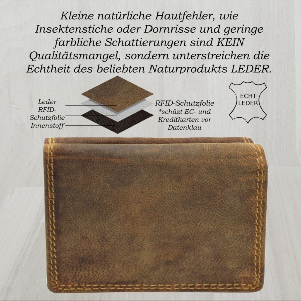 flevado Geöltes Leder RFID Schutz Portemonnaie 100% Voll Leder Geldbörse Wiener Schachtel Brieftasche Geldbeutel